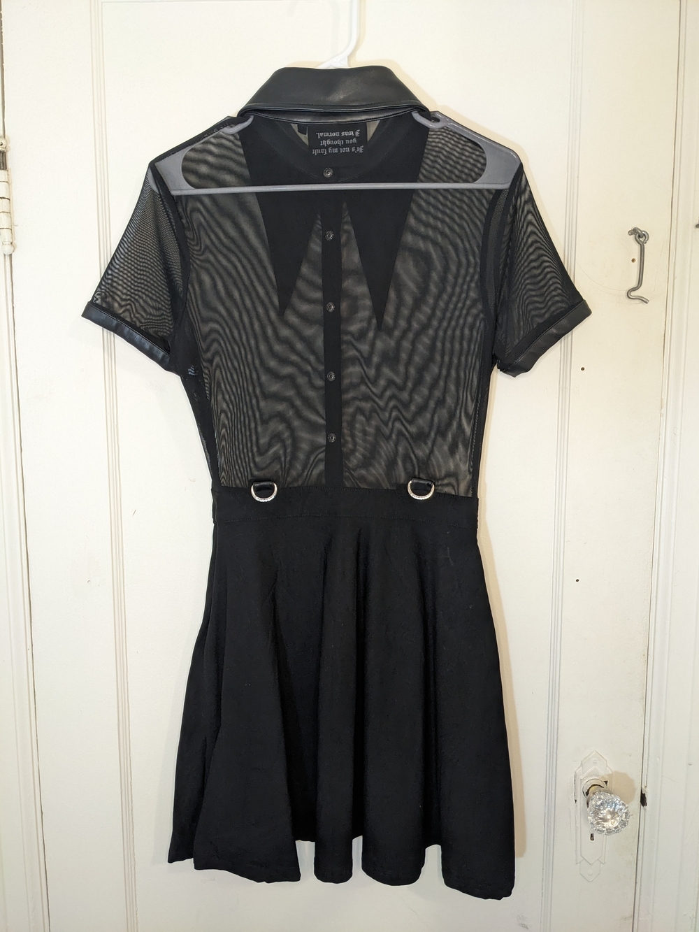 Killstar Black Mesh Short Sleeve Skater Dress with Faux Leather Collar - Picture 3 of 4